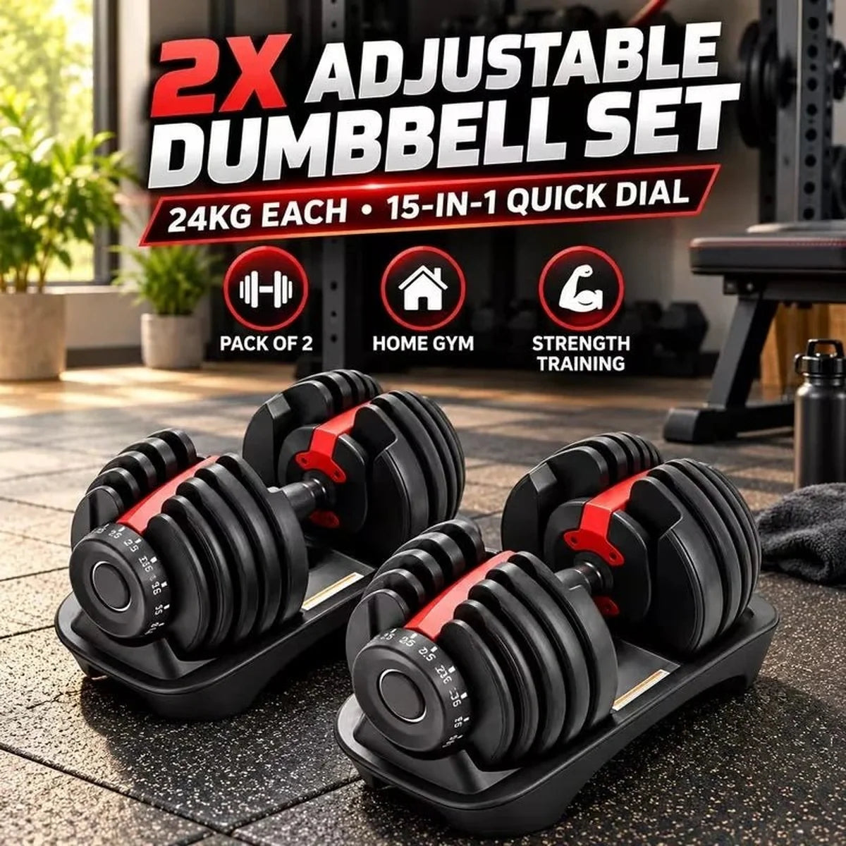 24kg Adjustable Dumbbells (15 sets in 1) - BlackBear Fitness