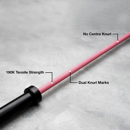 BlackBear 6ft 15kg Pink and Black Olympic Barbell — angled studio view