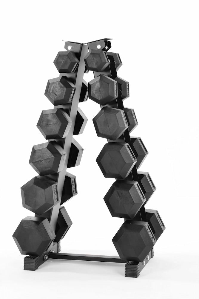 5kg–30kg Hex Dumbbell Package + A-Frame Rack (6 Pairs) - BlackBear Fitness