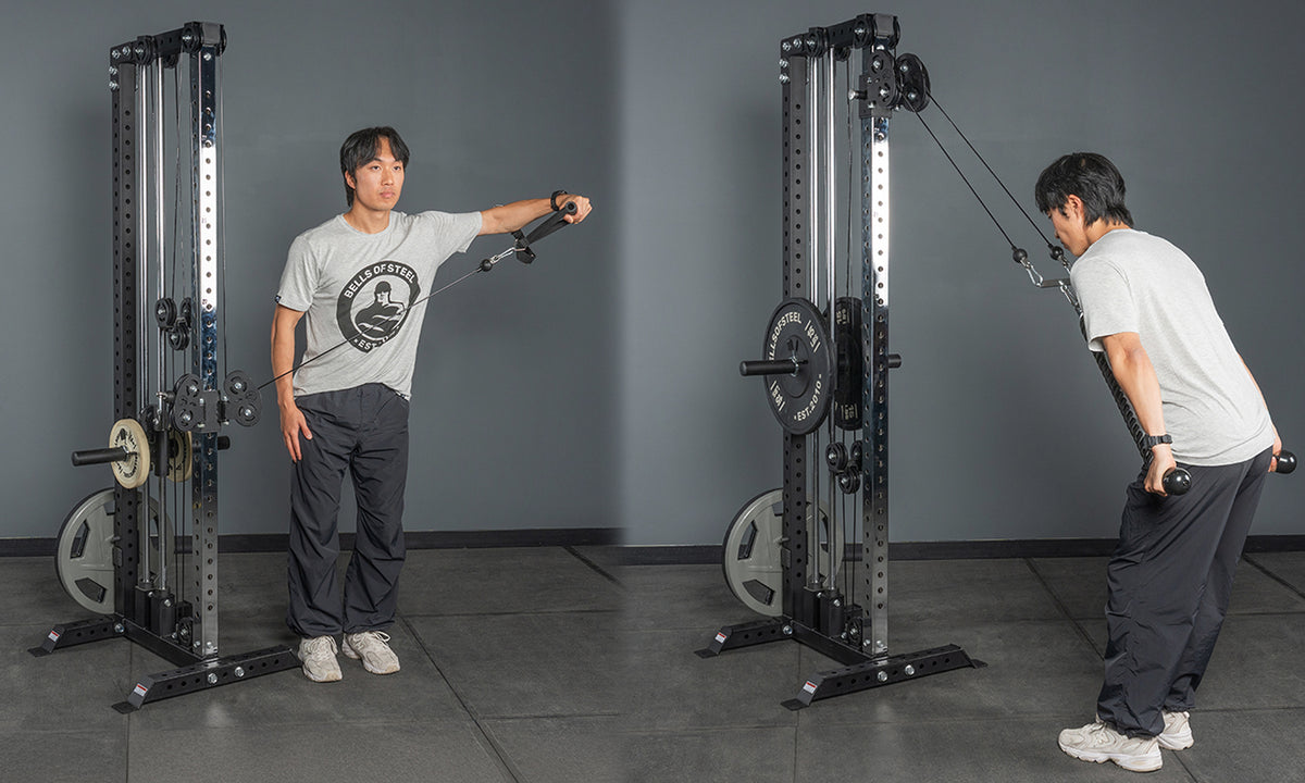 Plate-loaded Bells of Steel cable tower used for shoulder and triceps exercises