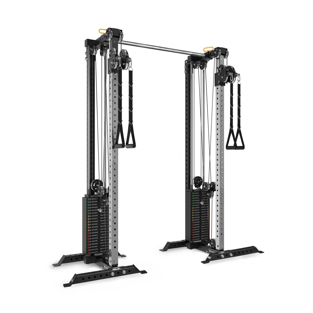 Cable Tower Squat Stands with weight stacks and optional back uprights