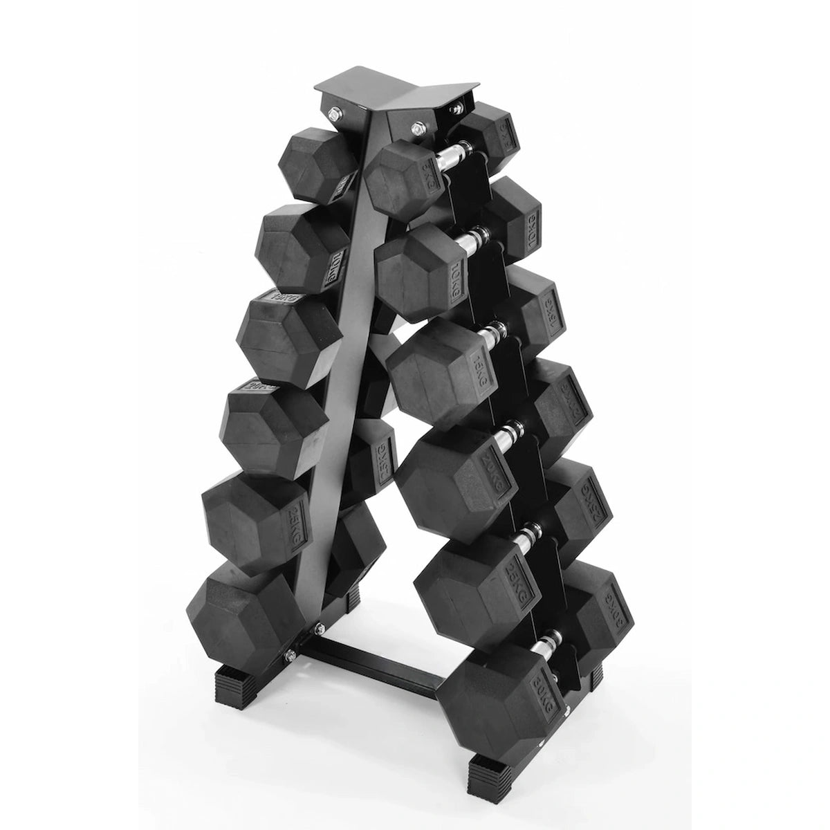 5kg–30kg Hex Dumbbell Package + A-Frame Rack (6 Pairs) - BlackBear Fitness