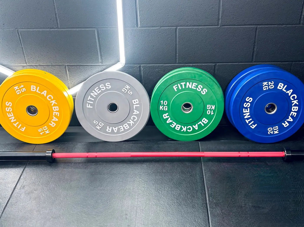 7ft 20kg Bar and 100kg Coloured Bumper Plate Package 3 - BlackBear Fitness