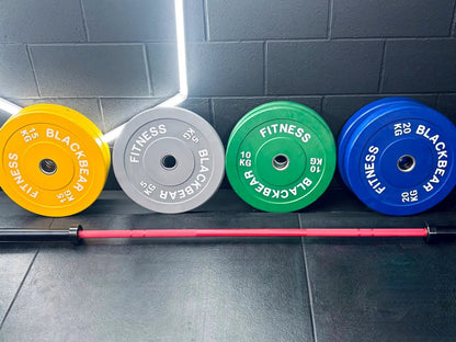 7ft 20kg Bar and 100kg Coloured Bumper Plate Package 3 - BlackBear Fitness